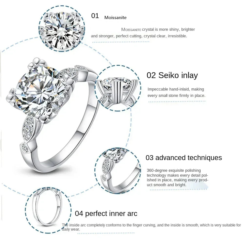 Personality Exquisite 925 Sterling Silver Round Moissanite Rings Wedding Anniversary Jewelry
