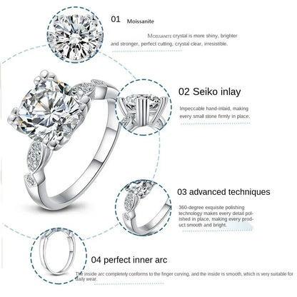 Personality Exquisite 925 Sterling Silver Round Moissanite Rings Wedding Anniversary Jewelry