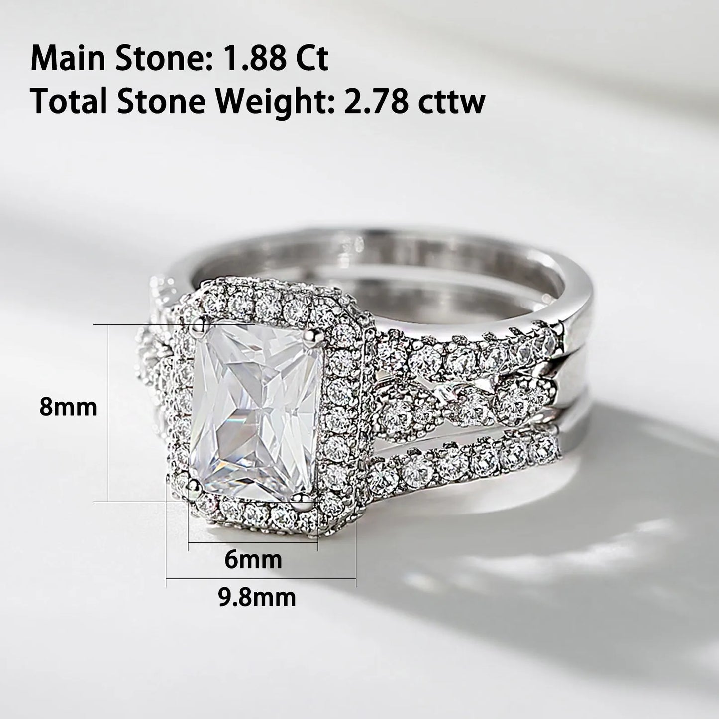 Newshe Solid 925 Sterling Silver Moissanite /AAAAA Zircon Wedding Rings Set for Women Engagement Ring Detachable Guard Bands