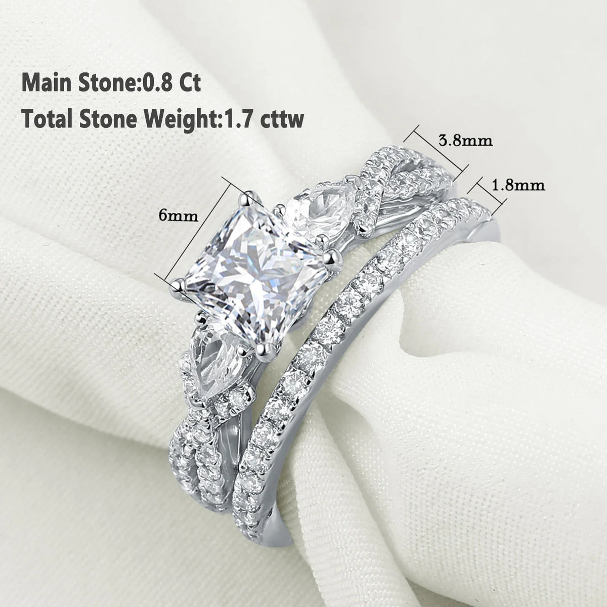 Newshe 2 Pcs Wedding Ring Set 925 Sterling Silver Moissanite Certified Princess Pear Cut Engagement Rings for Women Fine Jewelry
